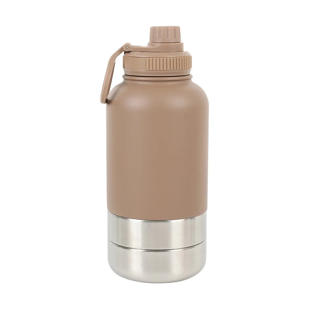 Custom logo 32 oz Double Wall Stainless Steel Insulated 3 in 1 Dog Pet Travel Water Bottle with Bowl