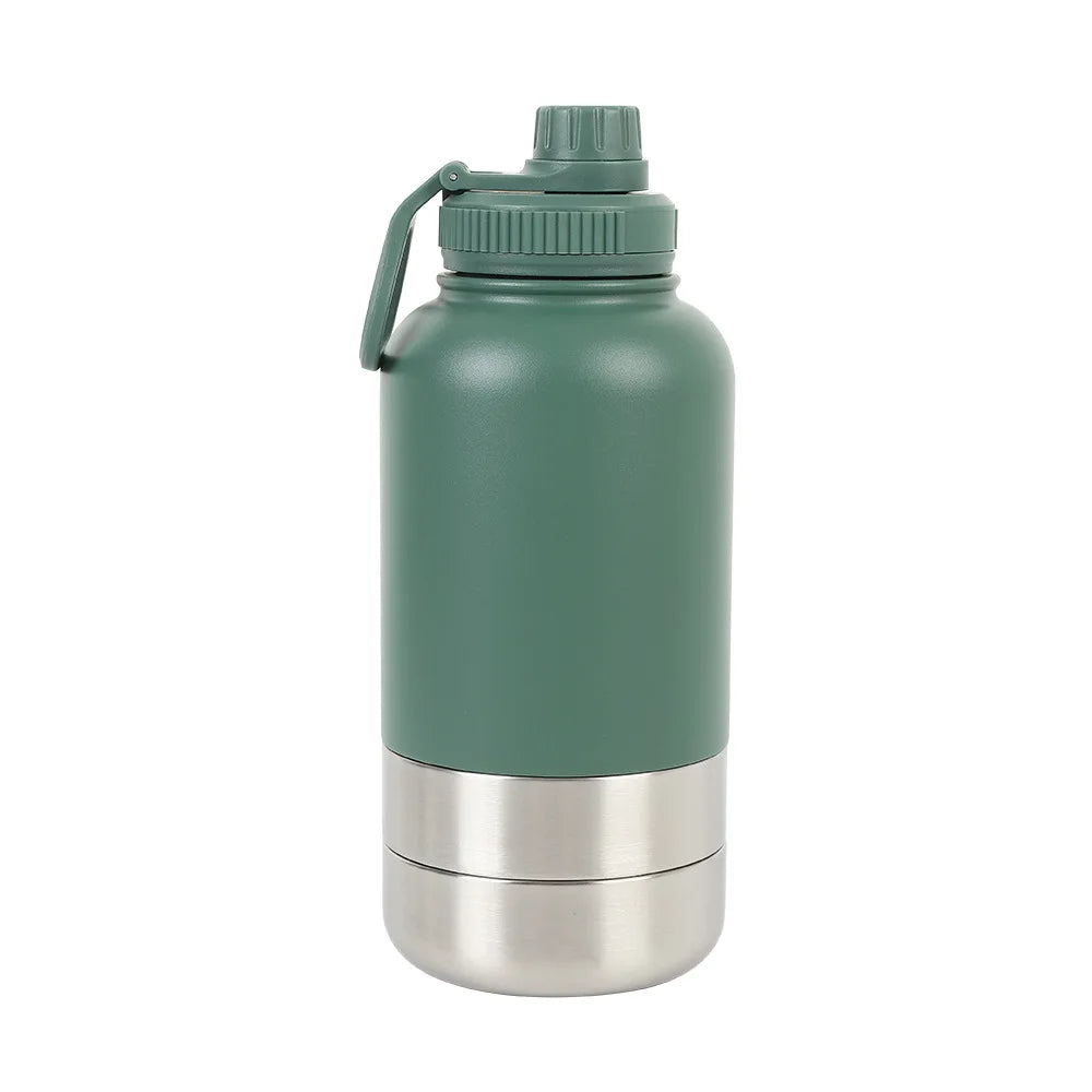Custom logo 32 oz Double Wall Stainless Steel Insulated 3 in 1 Dog Pet Travel Water Bottle with Bowl