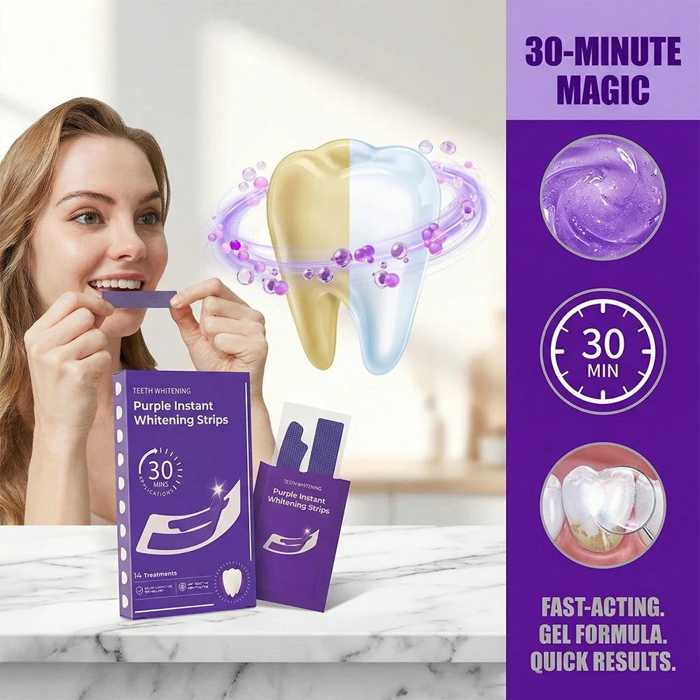 Purple Teeth Whitening Strip No Sensitive Teeth Bleaching Strip Colour Corrector Instant Teeth Clean Strip,At-Home Teeth Whiter