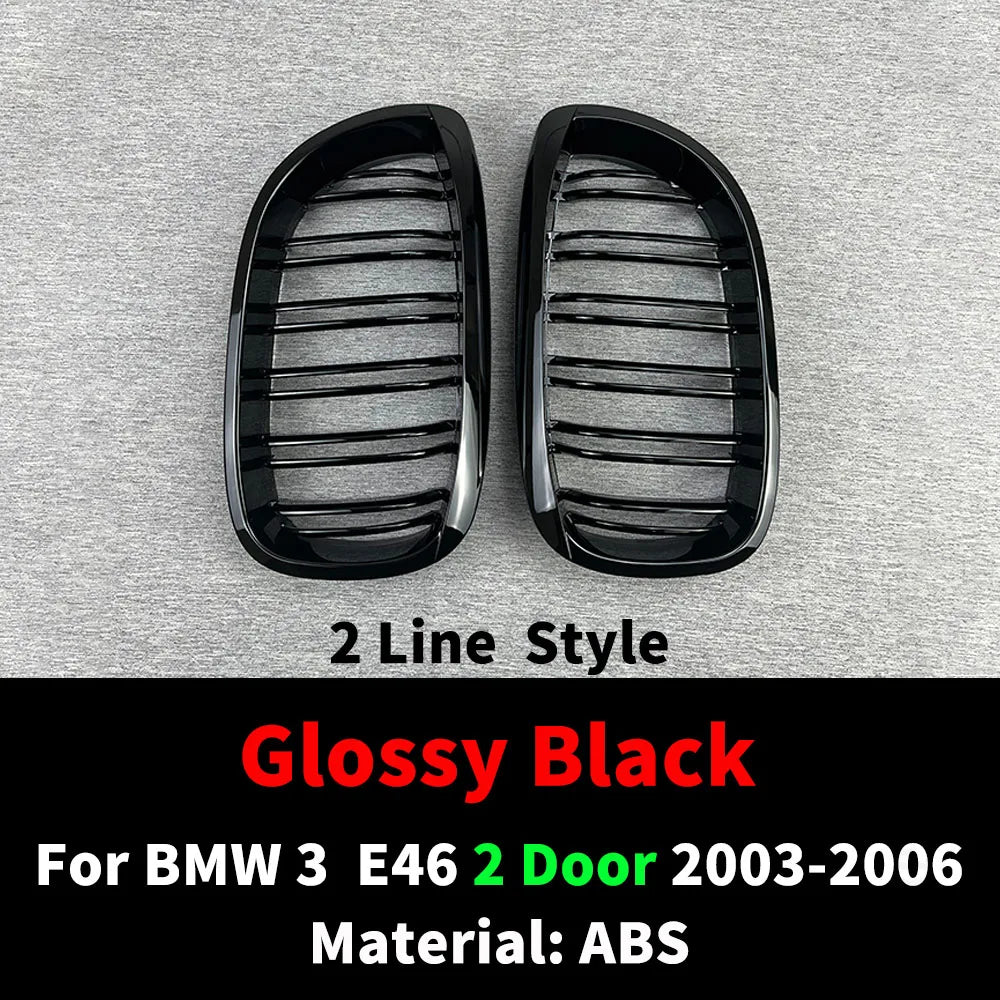 For BMW E46 2/4 Door  3 Series 2002 2003 2004 2005 318i 320i 325i 330i Grille Glossy Black Front Kidney Double Slat Grill Tuning