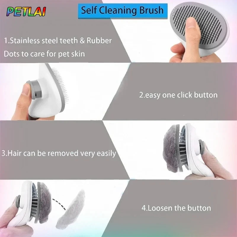Pet hair removal comb self-cleaning cat grooming supplies cat anti-slip handle slicker brush dog cat hair removal accessories