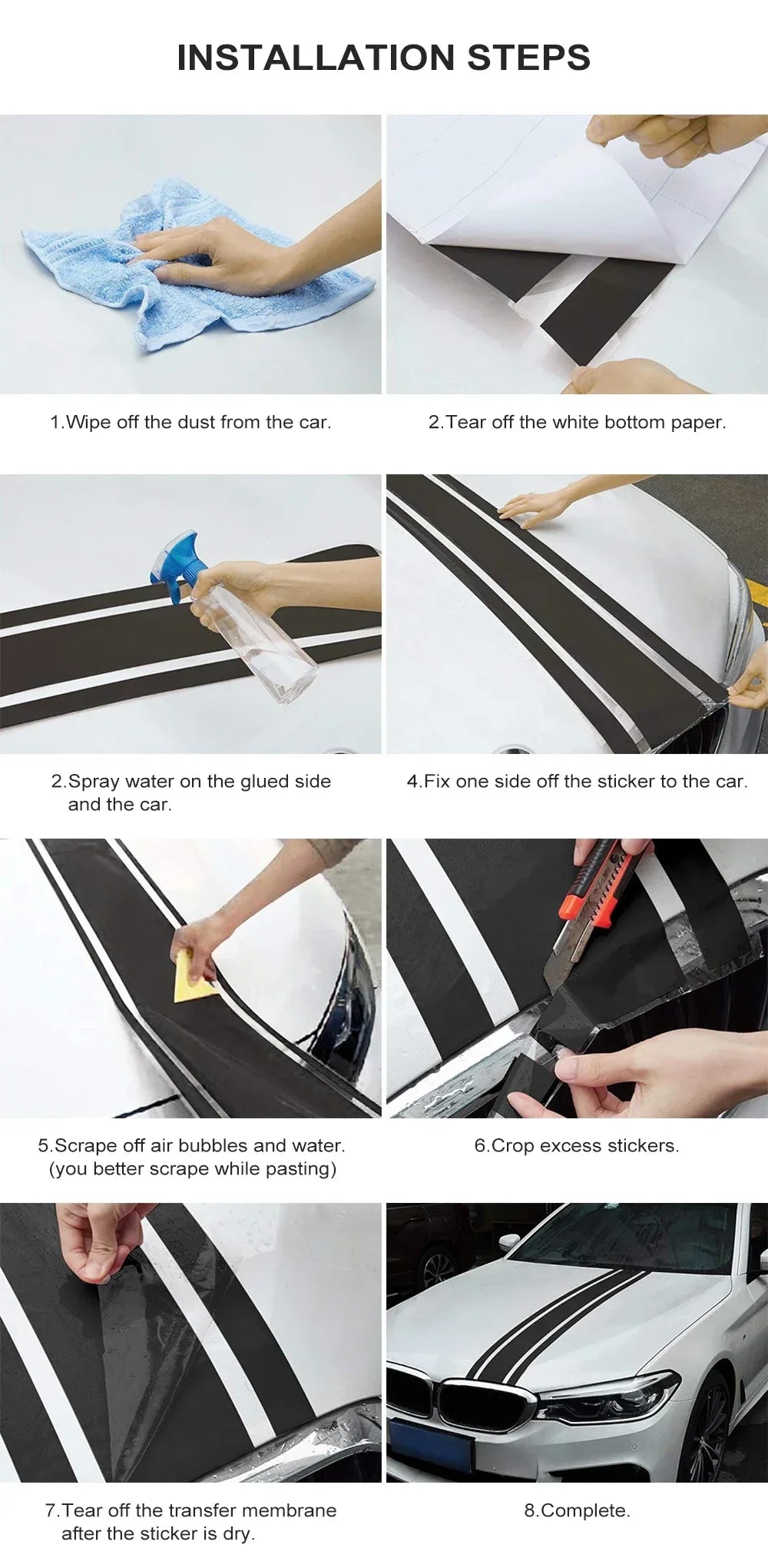 Car Hood Bonnet Roof Trunk Kit Long Racing Stripe Stickers For BMW 3 Series M3 E90 F30 G20 Vinyl Decals Auto Styling Accessories