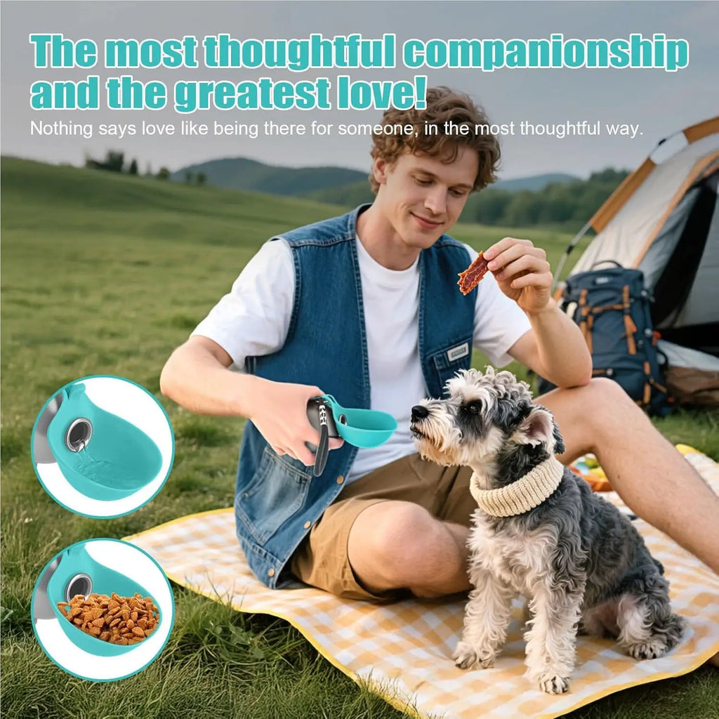Dogs Drinking Bottle with Silicone Bowl, 285ml Stainless Steel Leak-Proof Dog Drinking Bottle for Cats and Dogs, Walks and Hikes
