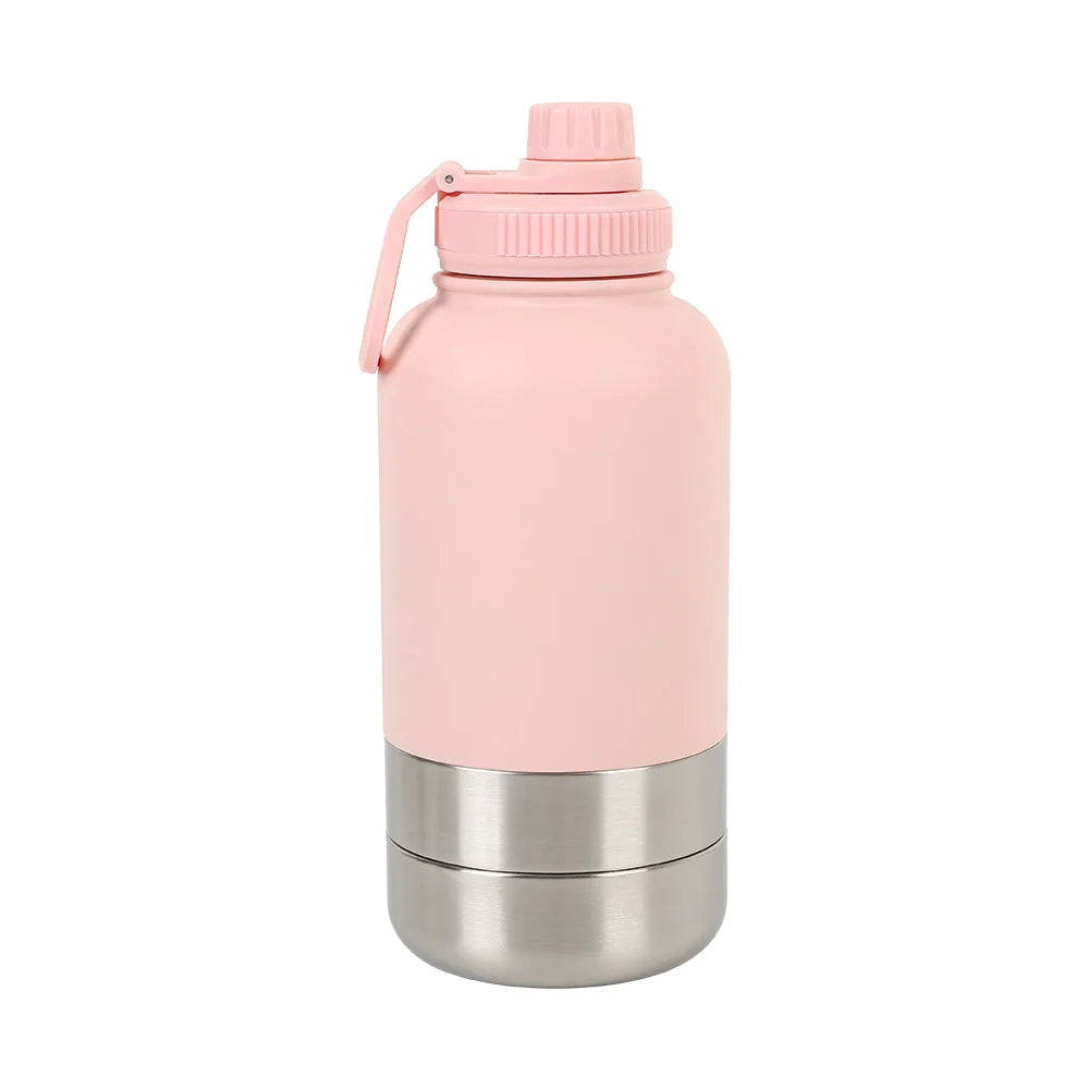 Custom logo 32 oz Double Wall Stainless Steel Insulated 3 in 1 Dog Pet Travel Water Bottle with Bowl