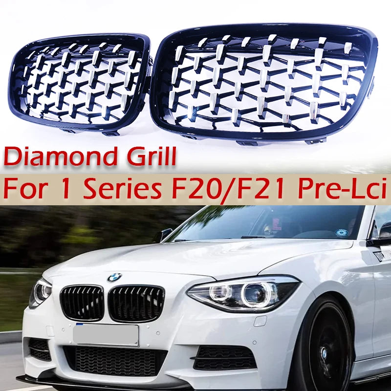 Front Bumper Star Grille Chrome Black Diamond Grill For BMW 1 Series F20 F21 Pre-Facelift  2011-2014 116i 118i 120i Accessories