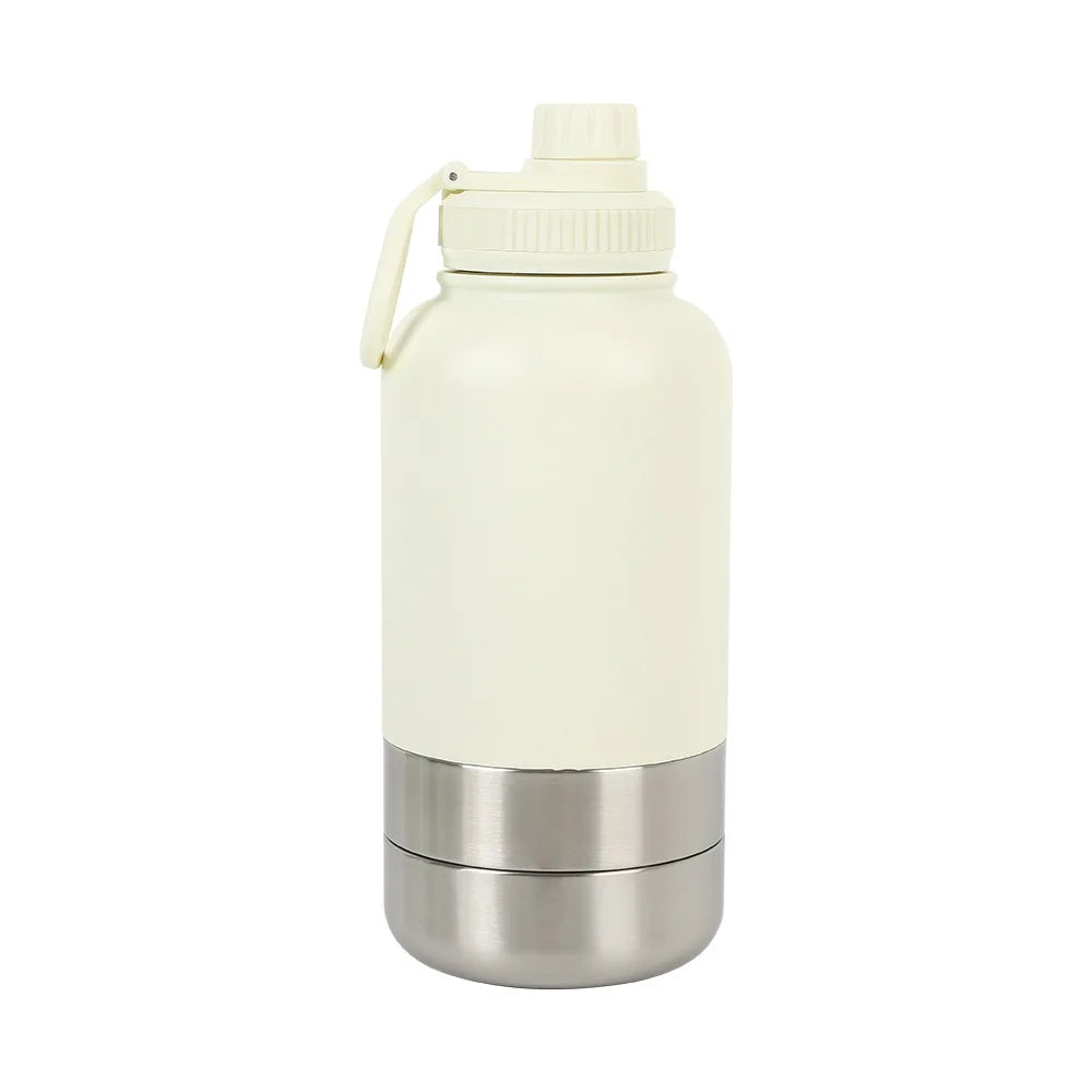 Custom logo 32 oz Double Wall Stainless Steel Insulated 3 in 1 Dog Pet Travel Water Bottle with Bowl