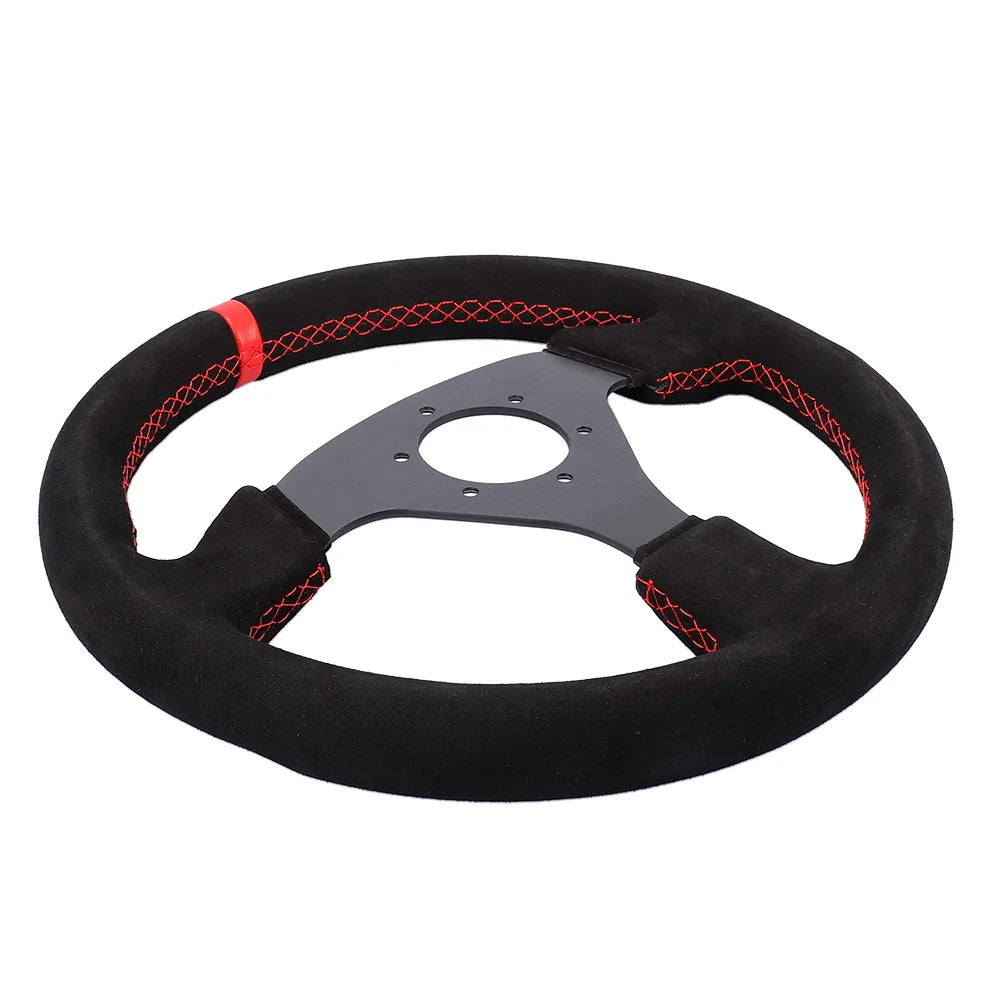 13'' Racing Steering Wheel 330mm - Universal Flat Design, Aluminum+PVC for Drift, Real Car, PC Simulator, Cockpit Gaming