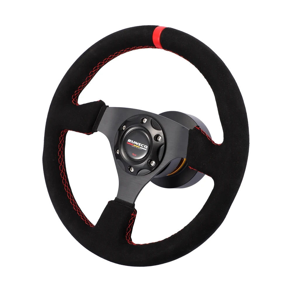 13'' Racing Steering Wheel 330mm - Universal Flat Design, Aluminum+PVC for Drift, Real Car, PC Simulator, Cockpit Gaming