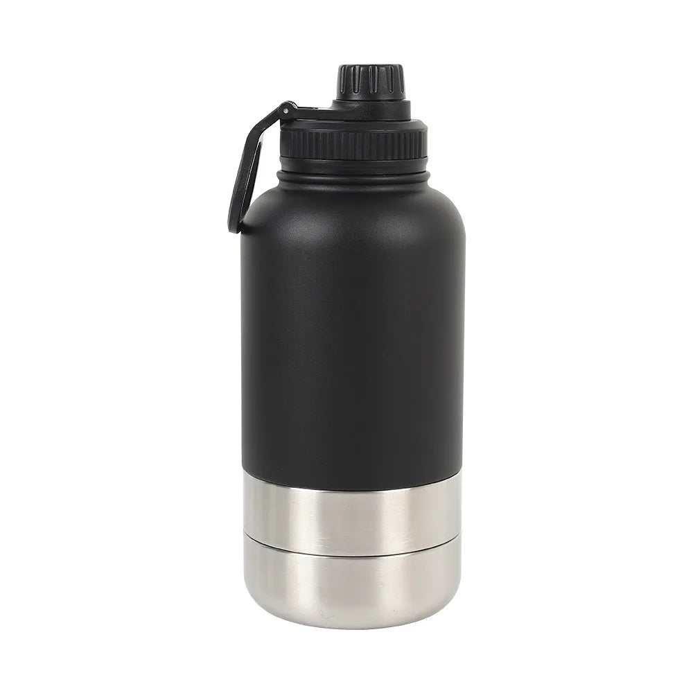 Custom logo 32 oz Double Wall Stainless Steel Insulated 3 in 1 Dog Pet Travel Water Bottle with Bowl