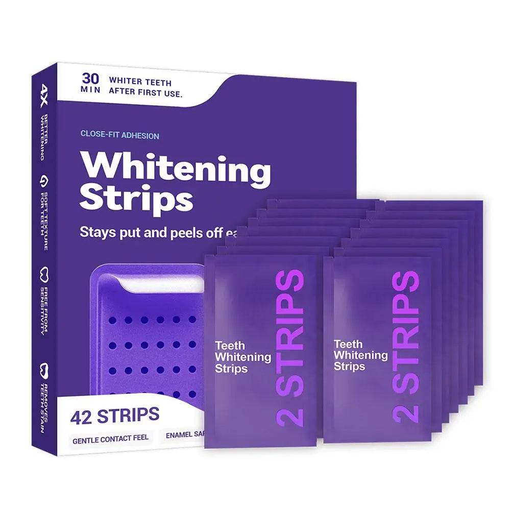42 Pack Purple Teeth Whitening Strips - 30Min Quick White Gel Strips Gentle for Sensitive Teeth Stain Removal Oral Care