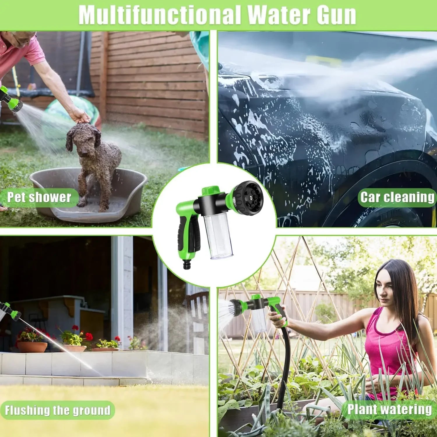 Dog Shower Sprayer 8 in 1 Pet Bath Cleaning Cat Dog Shower Gun High-pressure Hose Nozzle Foam Garden Car Animal Dog Wash Tool