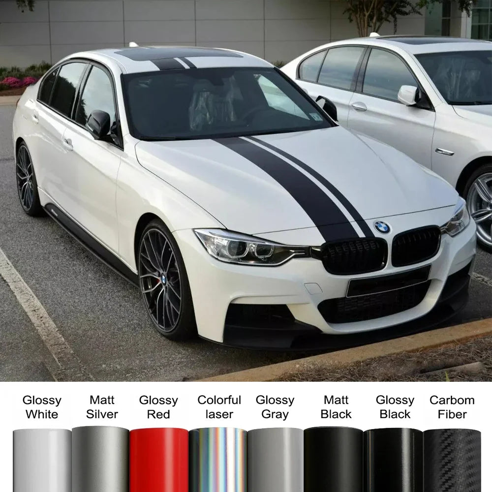 Car Hood Bonnet Roof Trunk Kit Long Racing Stripe Stickers For BMW 3 Series M3 E90 F30 G20 Vinyl Decals Auto Styling Accessories