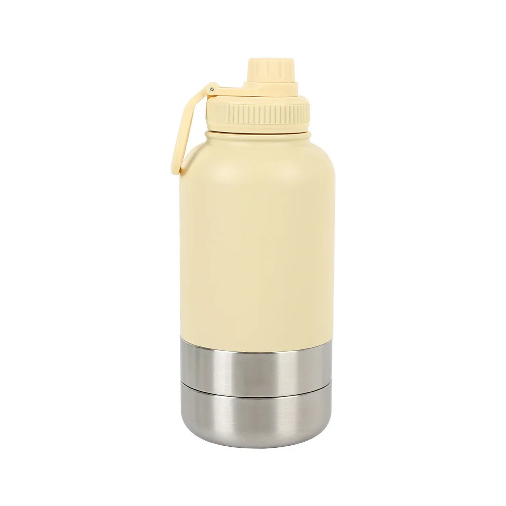 Custom logo 32 oz Double Wall Stainless Steel Insulated 3 in 1 Dog Pet Travel Water Bottle with Bowl