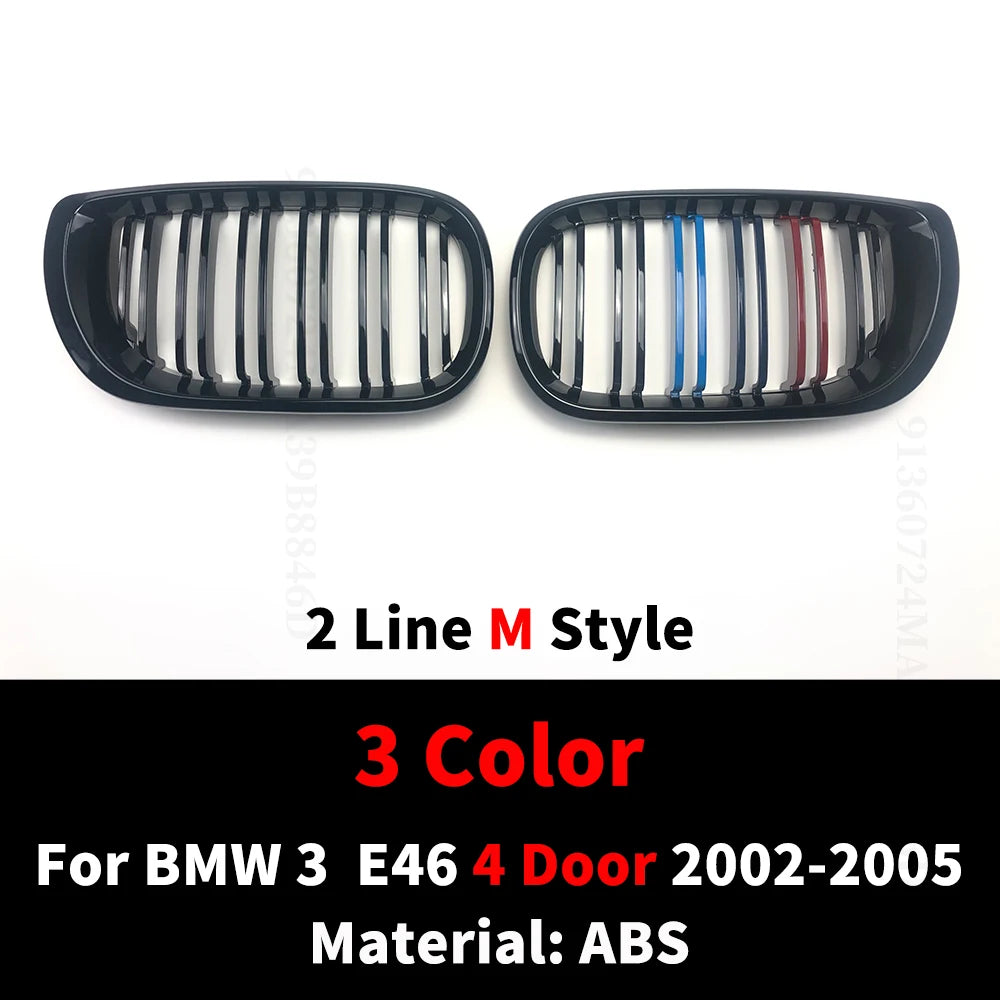 For BMW E46 2/4 Door  3 Series 2002 2003 2004 2005 318i 320i 325i 330i Grille Glossy Black Front Kidney Double Slat Grill Tuning