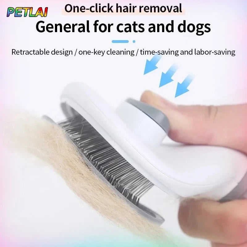 Pet hair removal comb self-cleaning cat grooming supplies cat anti-slip handle slicker brush dog cat hair removal accessories