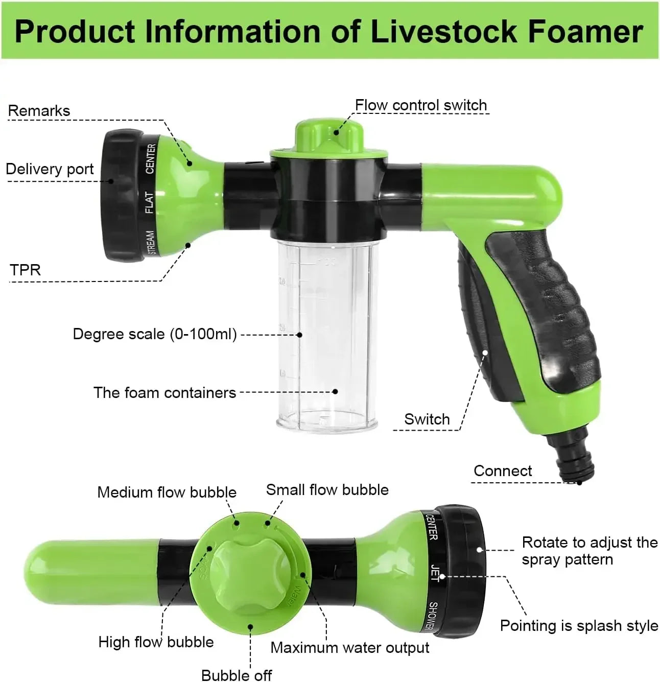 Dog Shower Sprayer 8 in 1 Pet Bath Cleaning Cat Dog Shower Gun High-pressure Hose Nozzle Foam Garden Car Animal Dog Wash Tool