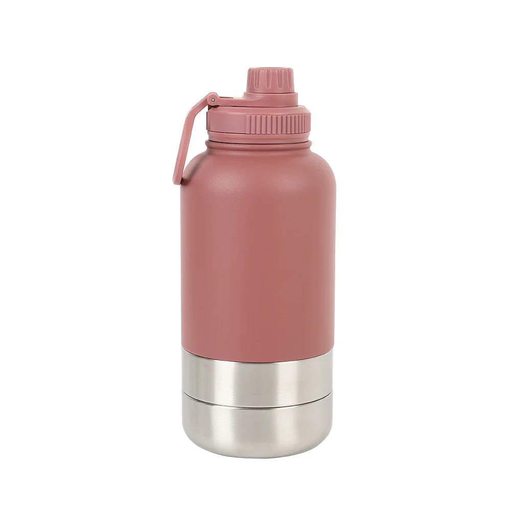Custom logo 32 oz Double Wall Stainless Steel Insulated 3 in 1 Dog Pet Travel Water Bottle with Bowl