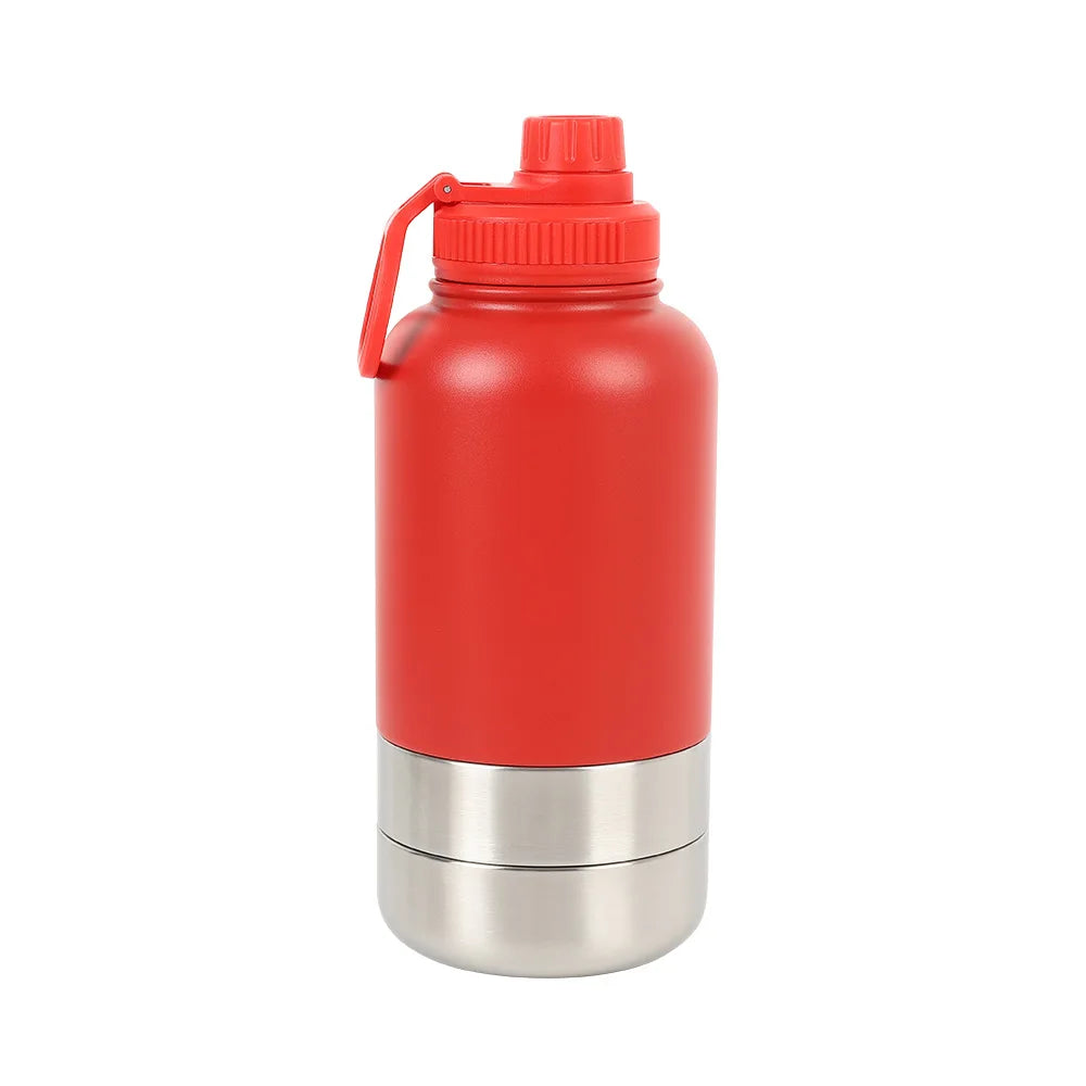 Custom logo 32 oz Double Wall Stainless Steel Insulated 3 in 1 Dog Pet Travel Water Bottle with Bowl