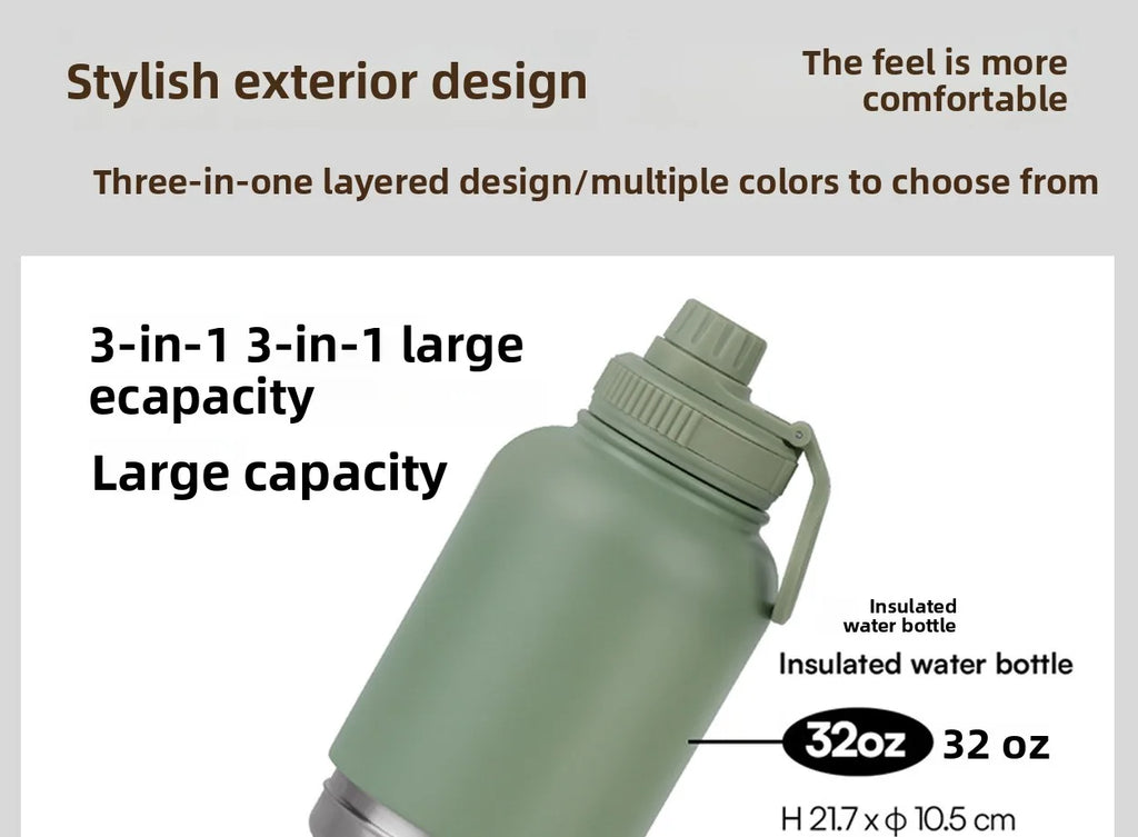 Custom logo 32 oz Double Wall Stainless Steel Insulated 3 in 1 Dog Pet Travel Water Bottle with Bowl