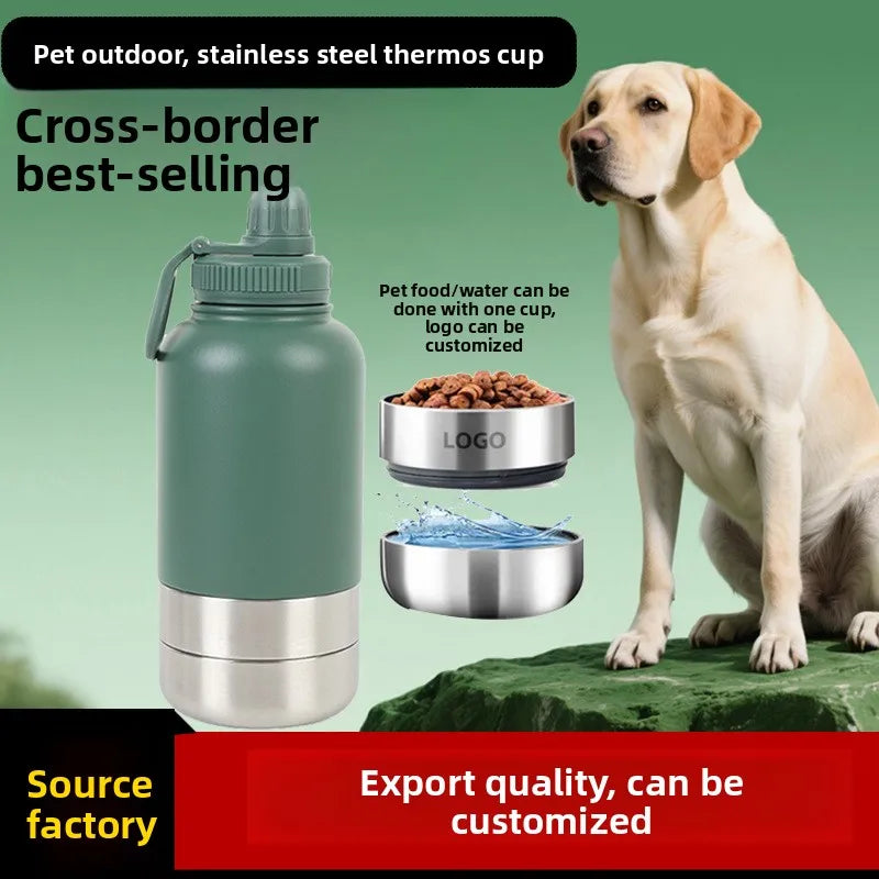 Custom logo 32 oz Double Wall Stainless Steel Insulated 3 in 1 Dog Pet Travel Water Bottle with Bowl
