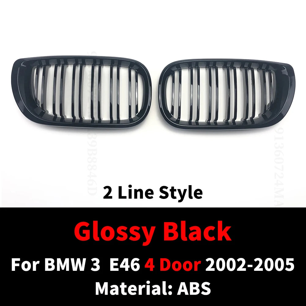 For BMW E46 2/4 Door  3 Series 2002 2003 2004 2005 318i 320i 325i 330i Grille Glossy Black Front Kidney Double Slat Grill Tuning