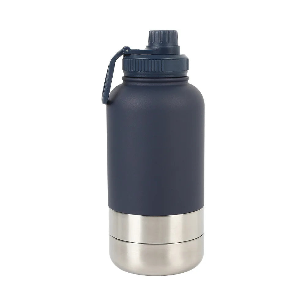 Custom logo 32 oz Double Wall Stainless Steel Insulated 3 in 1 Dog Pet Travel Water Bottle with Bowl