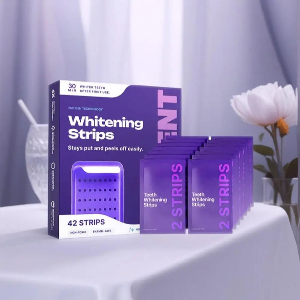 42 Pack Purple Teeth Whitening Strips - 30Min Quick White Gel Strips Gentle for Sensitive Teeth Stain Removal Oral Care