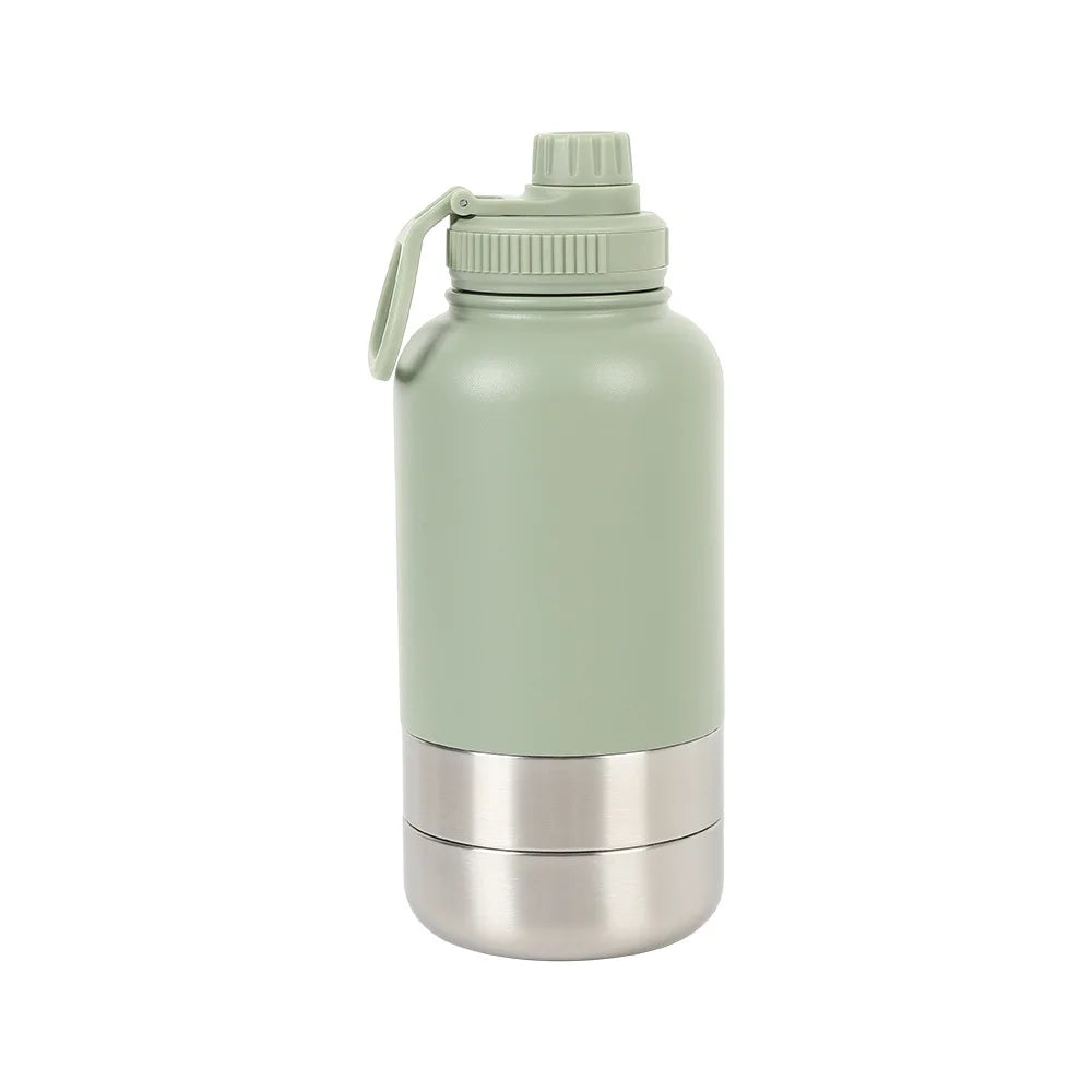 Custom logo 32 oz Double Wall Stainless Steel Insulated 3 in 1 Dog Pet Travel Water Bottle with Bowl