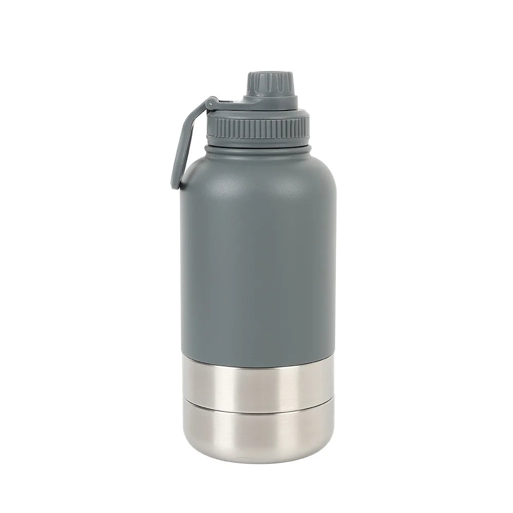 Custom logo 32 oz Double Wall Stainless Steel Insulated 3 in 1 Dog Pet Travel Water Bottle with Bowl