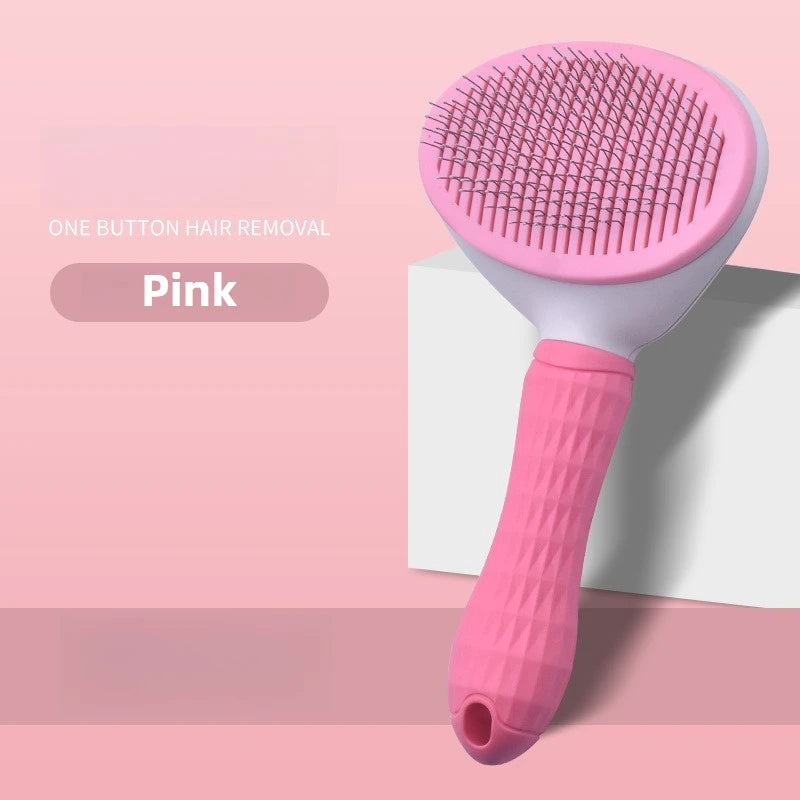 Pet hair removal comb self-cleaning cat grooming supplies cat anti-slip handle slicker brush dog cat hair removal accessories