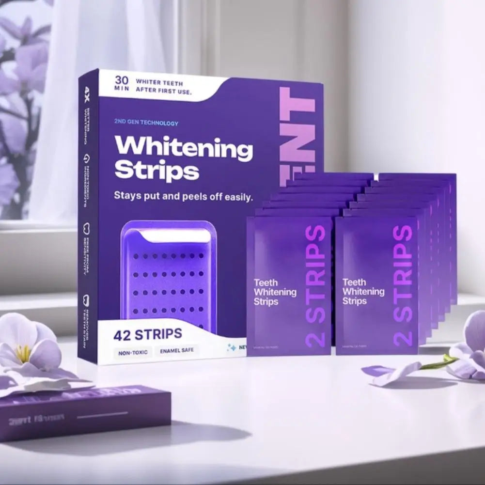 42 Pack Purple Teeth Whitening Strips - 30Min Quick White Gel Strips Gentle for Sensitive Teeth Stain Removal Oral Care