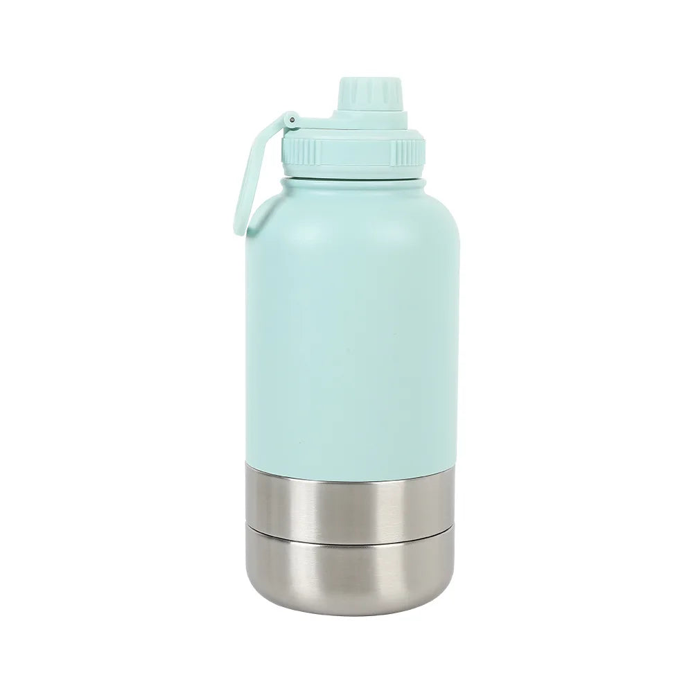 Custom logo 32 oz Double Wall Stainless Steel Insulated 3 in 1 Dog Pet Travel Water Bottle with Bowl