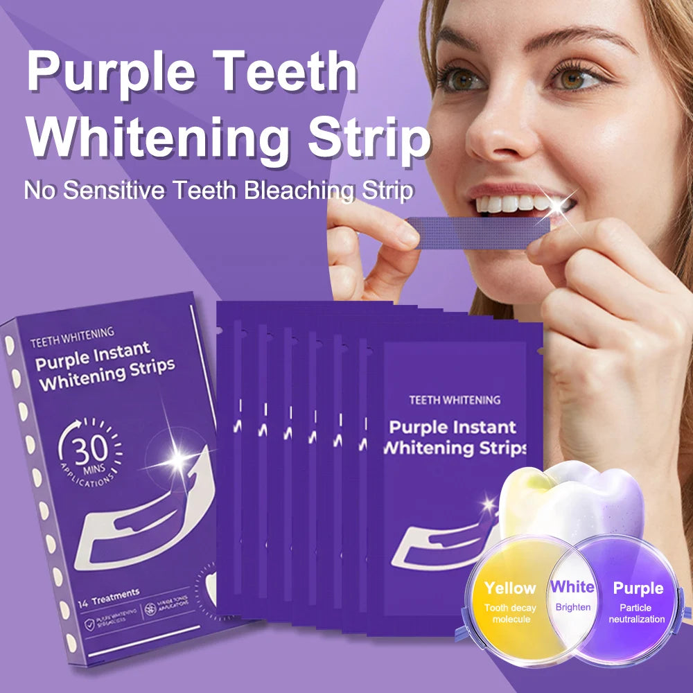 Purple Teeth Whitening Strip No Sensitive Teeth Bleaching Strip Colour Corrector Instant Teeth Clean Strip,At-Home Teeth Whiter