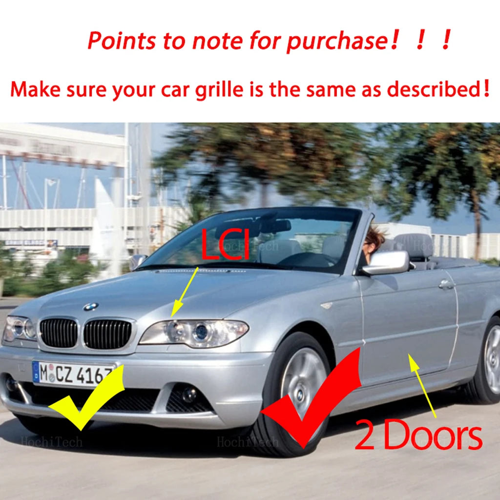 For BMW E46 2/4 Door  3 Series 2002 2003 2004 2005 318i 320i 325i 330i Grille Glossy Black Front Kidney Double Slat Grill Tuning