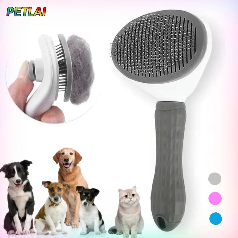 Pet hair removal comb self-cleaning cat grooming supplies cat anti-slip handle slicker brush dog cat hair removal accessories