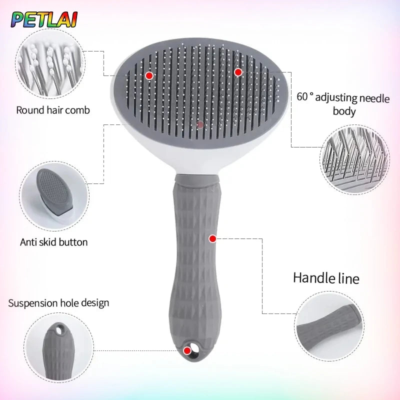 Pet hair removal comb self-cleaning cat grooming supplies cat anti-slip handle slicker brush dog cat hair removal accessories