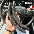 2PCS Universal Round Car Steering Wheel Cover Winter Fur Warm Carbon Fiber Leather Anti-slip Protective Case luxury Accessories