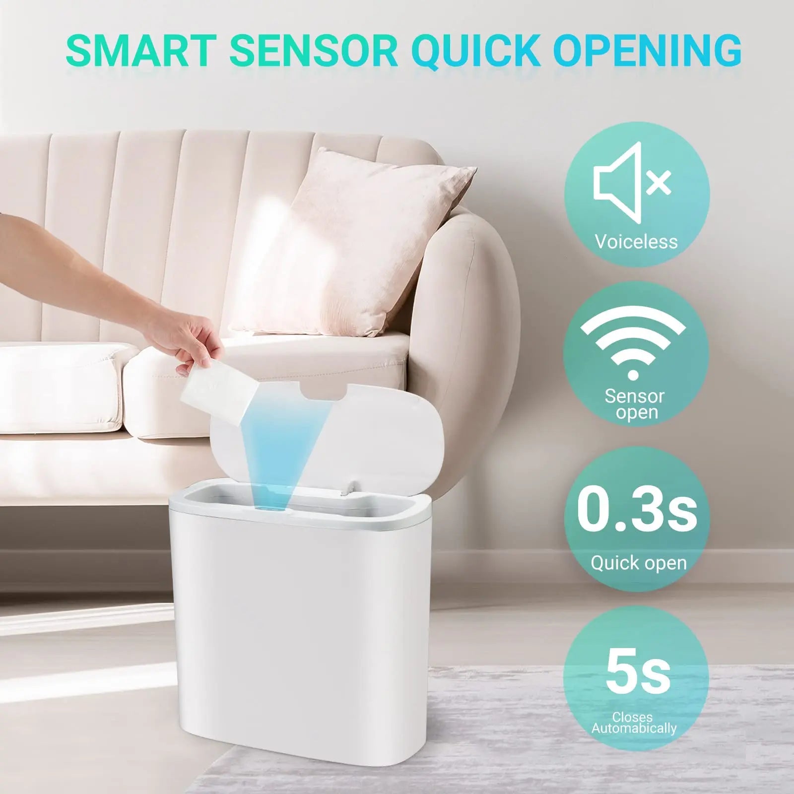 Automatic Bathroom Trash Can with Lid, Touchless Small Trash Can, Motion Sensor Waterproof Slim Garbage Can for Kitchen, Bedroom