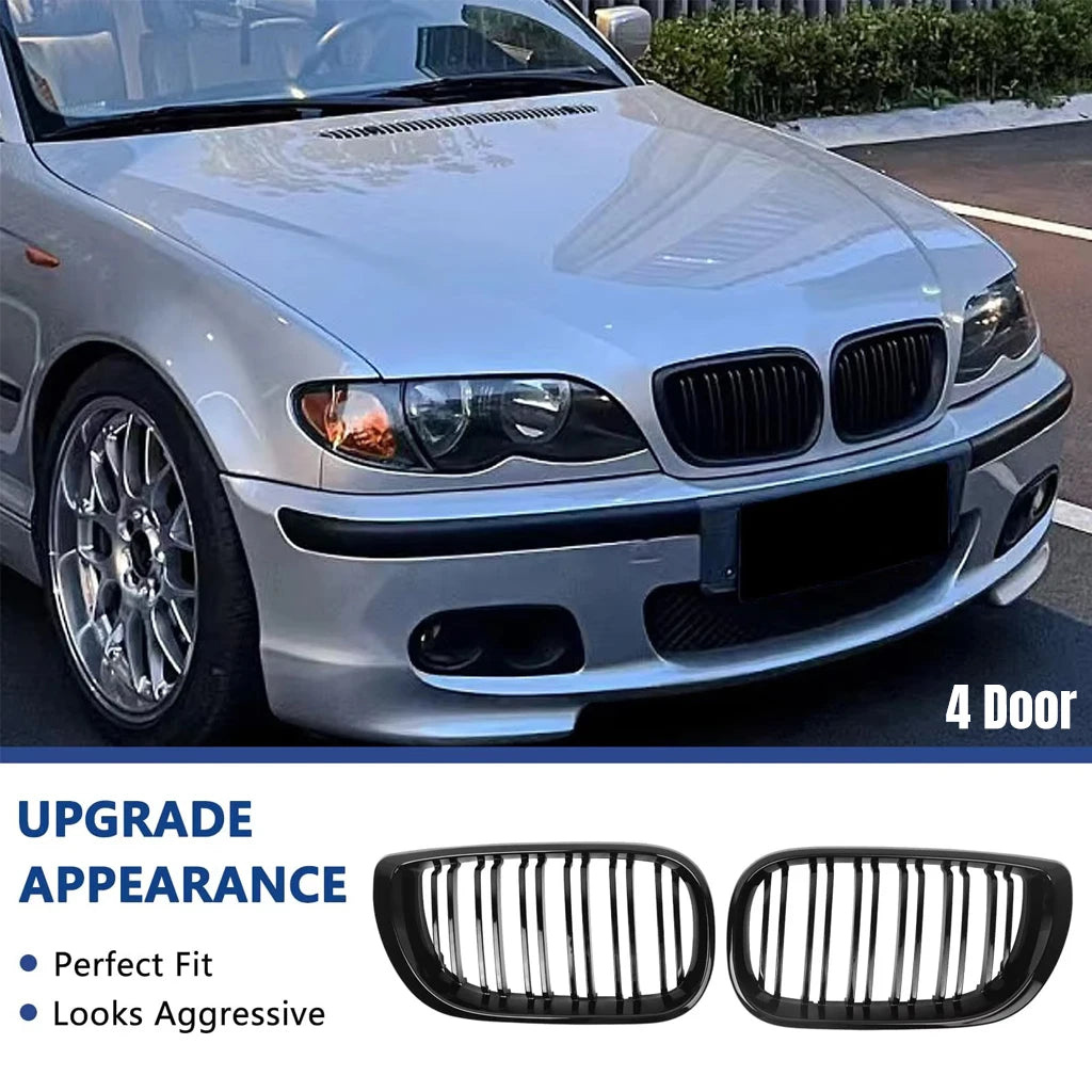 For BMW E46 2/4 Door  3 Series 2002 2003 2004 2005 318i 320i 325i 330i Grille Glossy Black Front Kidney Double Slat Grill Tuning