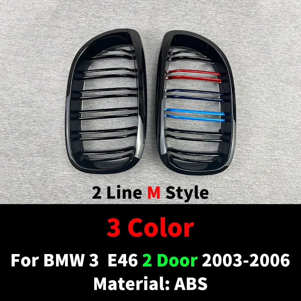 For BMW E46 2/4 Door  3 Series 2002 2003 2004 2005 318i 320i 325i 330i Grille Glossy Black Front Kidney Double Slat Grill Tuning