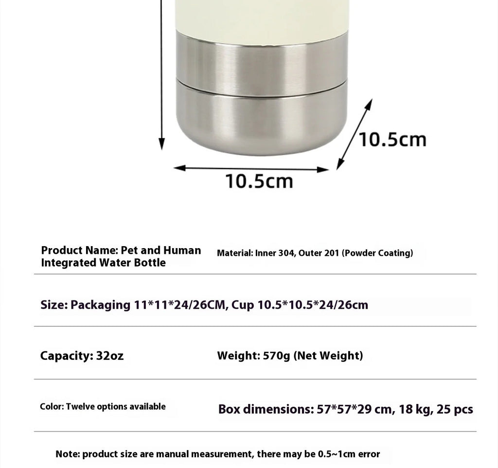 Custom logo 32 oz Double Wall Stainless Steel Insulated 3 in 1 Dog Pet Travel Water Bottle with Bowl
