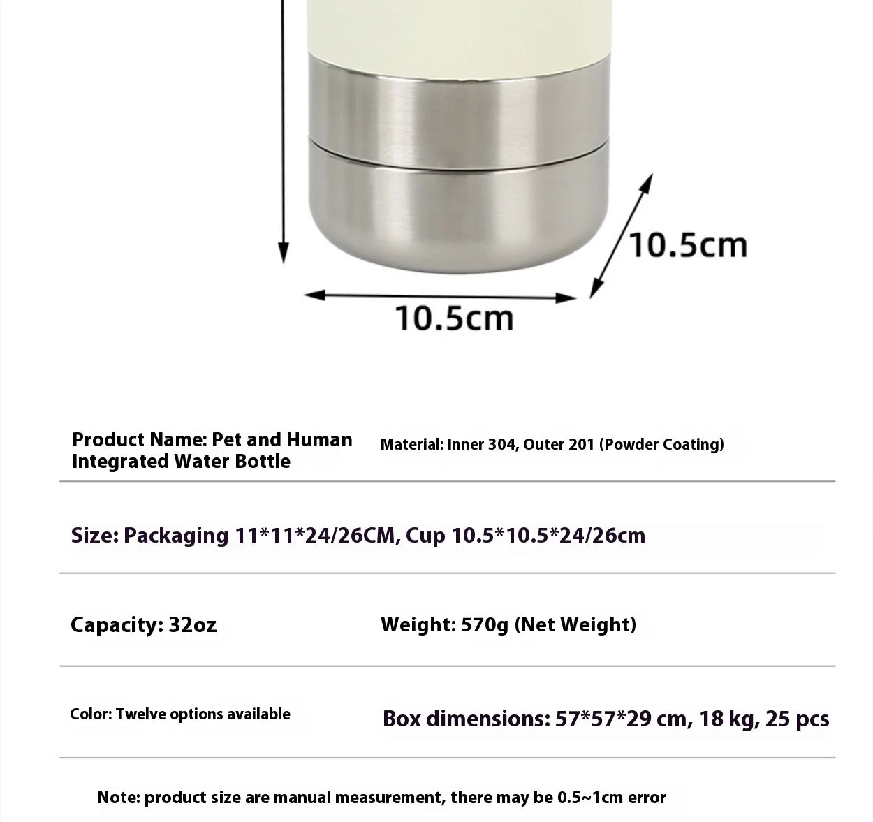 Custom logo 32 oz Double Wall Stainless Steel Insulated 3 in 1 Dog Pet Travel Water Bottle with Bowl