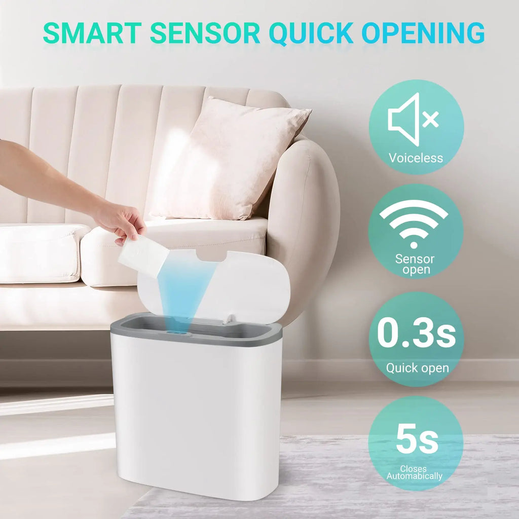 Automatic Bathroom Trash Can with Lid, Touchless Small Trash Can, Motion Sensor Waterproof Slim Garbage Can for Kitchen, Bedroom