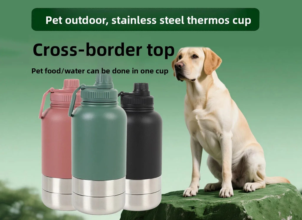 Custom logo 32 oz Double Wall Stainless Steel Insulated 3 in 1 Dog Pet Travel Water Bottle with Bowl