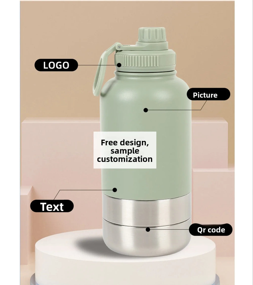 Custom logo 32 oz Double Wall Stainless Steel Insulated 3 in 1 Dog Pet Travel Water Bottle with Bowl