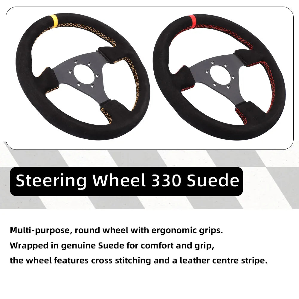 13'' Racing Steering Wheel 330mm - Universal Flat Design, Aluminum+PVC for Drift, Real Car, PC Simulator, Cockpit Gaming